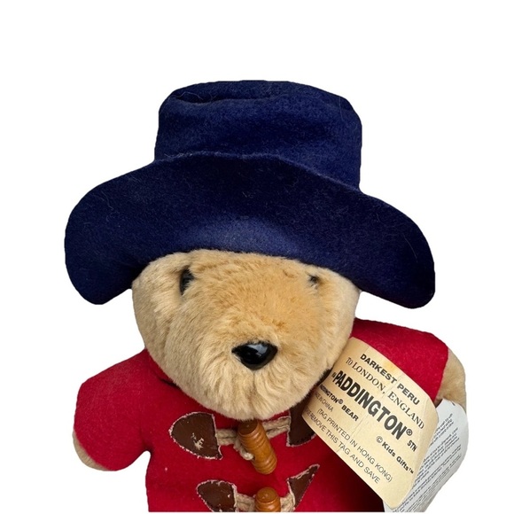 Paddington Bear Plush with Tag, Wood Toggles Navy Blue Hat, Red Coat - Eden Toys - Picture 2 of 8